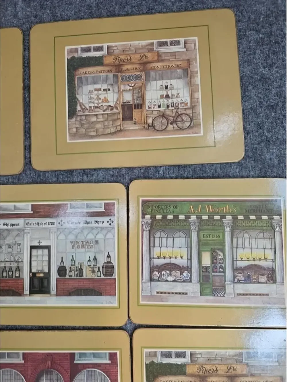 Clover Leaf Cork-backed table Mats (8) Storefronts Of Yesteryear By Fiona Butler